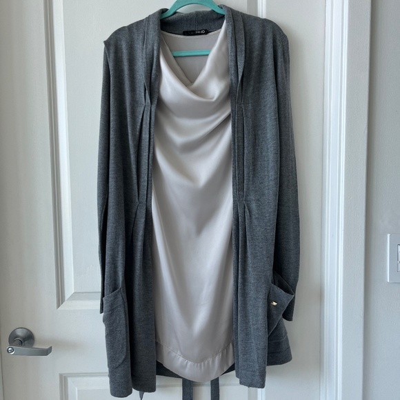 LIU JO Gray Knit Belted Cardigan | Size 40 (S/M) - Picture 1 of 6